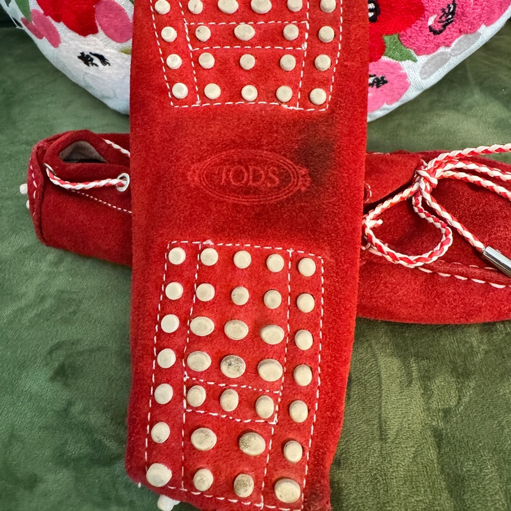 Tod's Red Suede Gommino Slip On Loafers